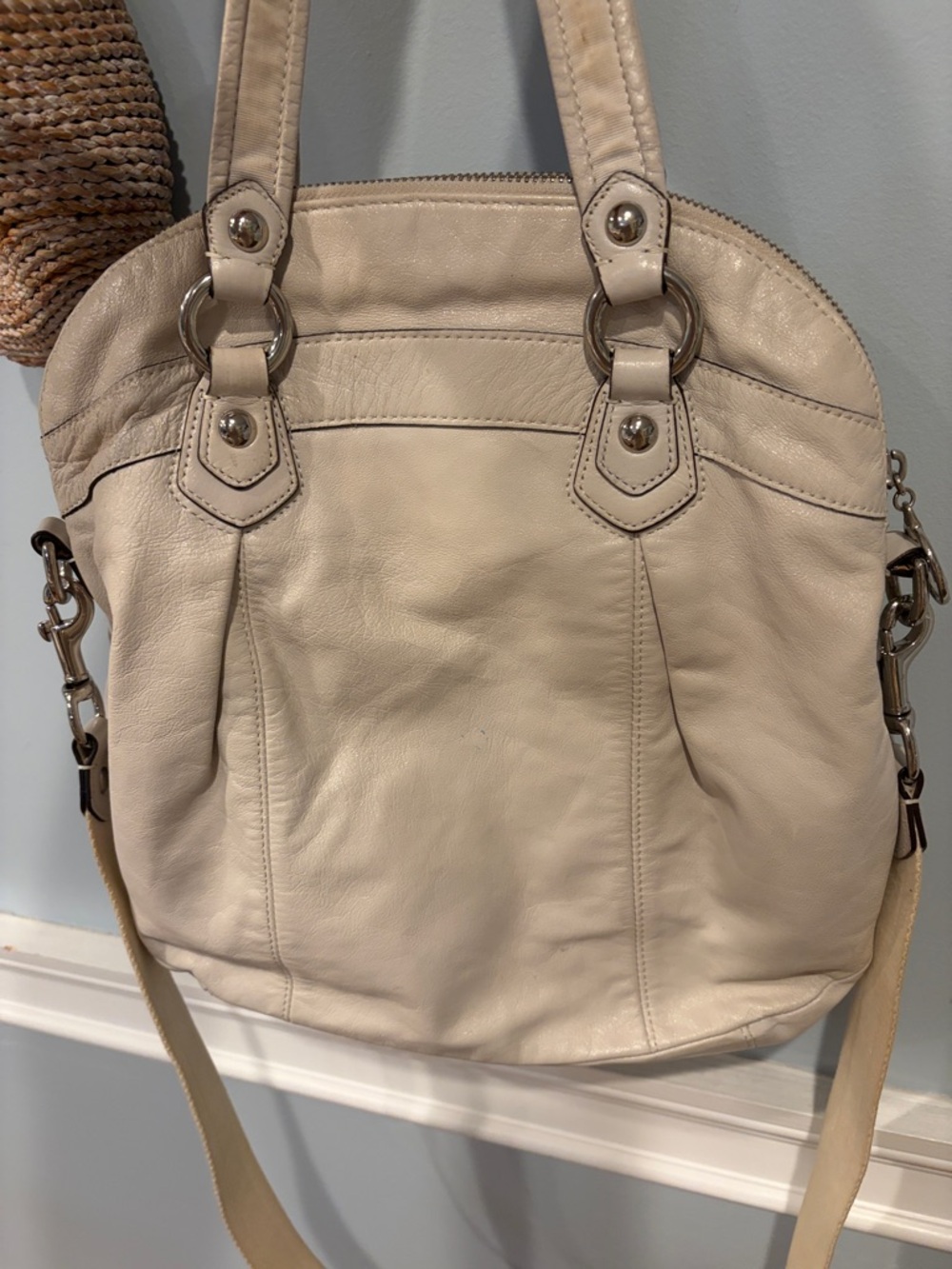 Coach Poppy Pearl Women's Cream Leather Tote Satchel Bag #16283 - Picture 5 of 12